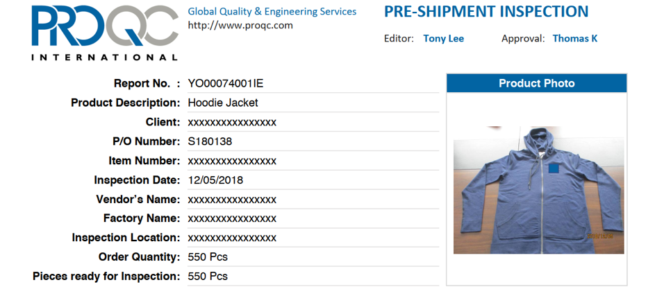 qc inspection of a hoodie jacket