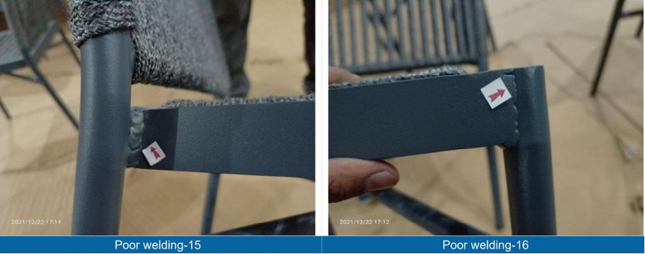 Illustrative picture of defects identified during a chair inspection