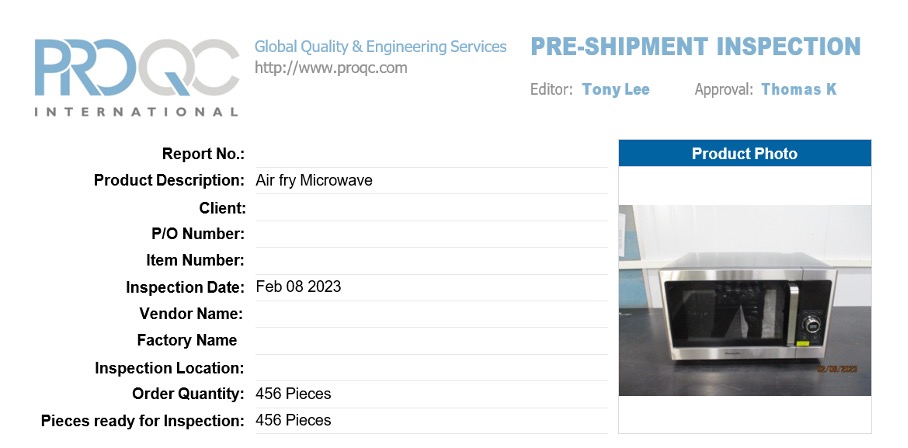 Microwave Pre-Shipment Inspection Checklist