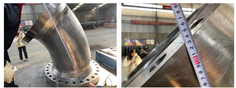 Dimensional inspection of flanged pipe elbow